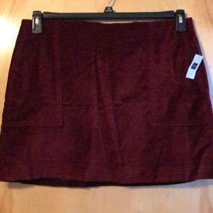 Burgundy velvet mini skirt